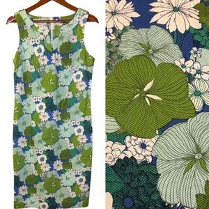 NWOT Talbots Floral Green and Blue Sleeveless Sheath Dress - Size 10